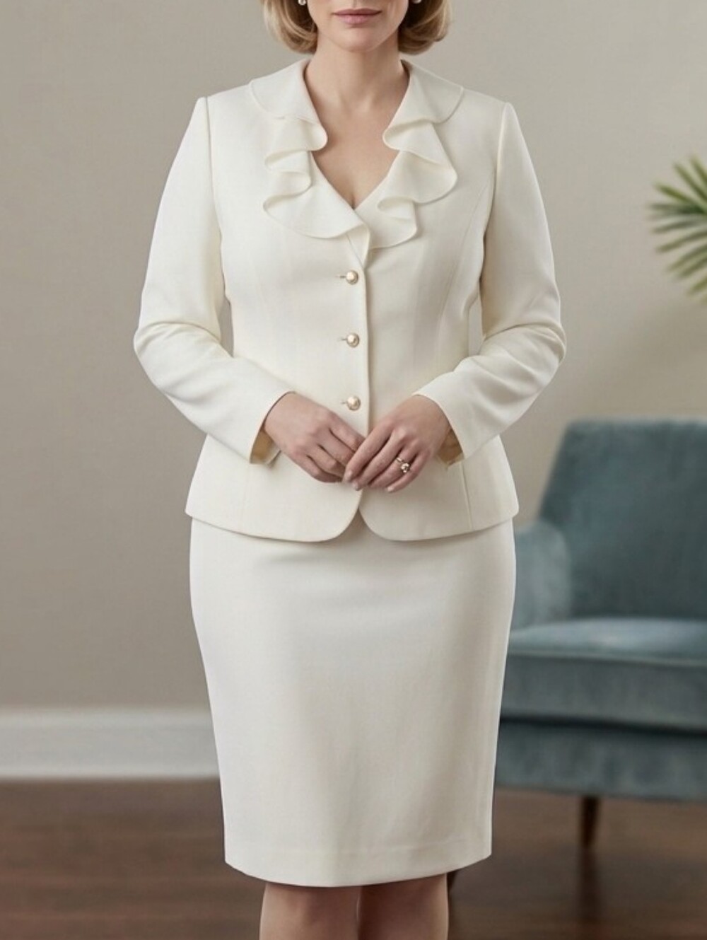Tahari 18 Ruffle White Skirt Suit Set